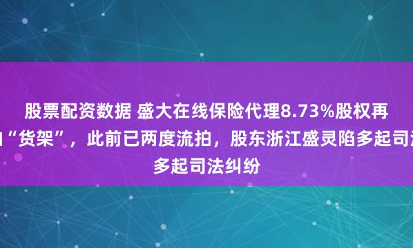 股票配资数据 盛大在线保险代理8.73%股权再上法拍“货架”，此前已两度流拍，股东浙江盛灵陷多起司法纠纷